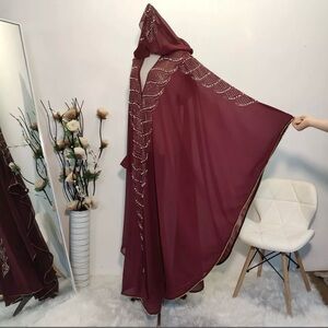 Elegant Red Women's Cape with pearl Embellishments